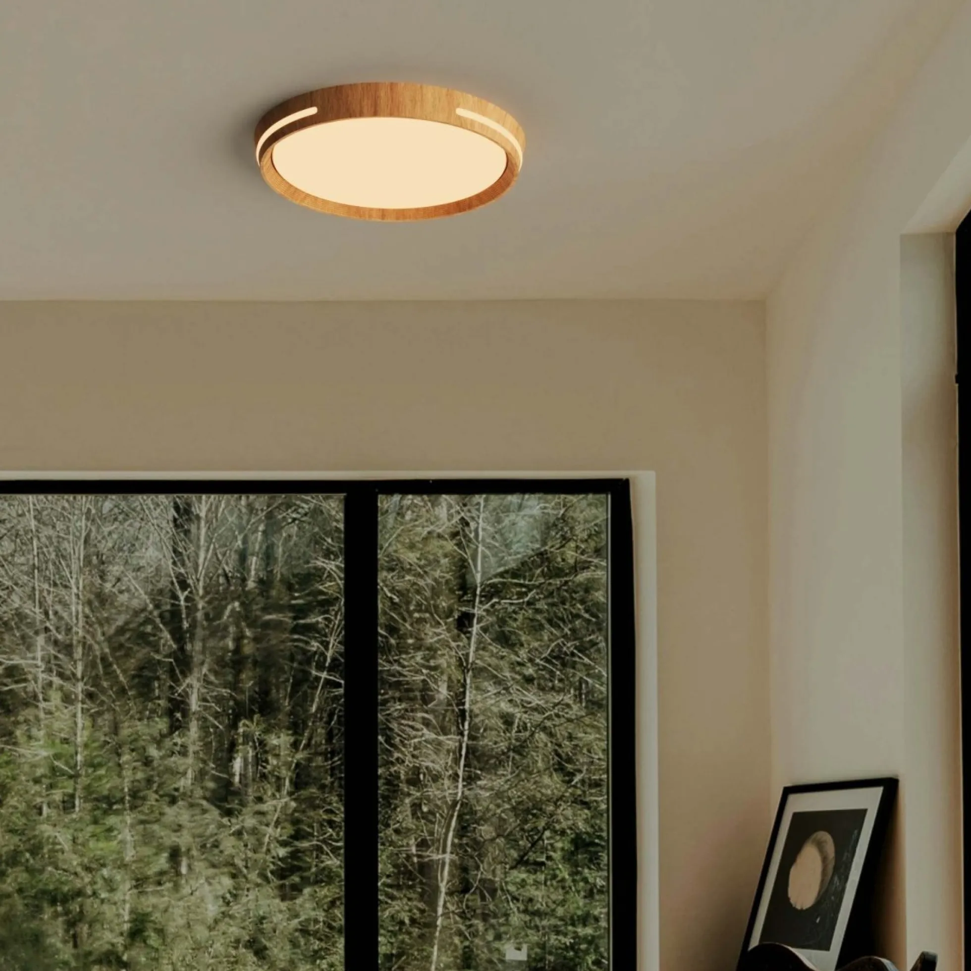 Plafón de techo LED CCT - 24W - Efecto lateral - Color madera Ø40cm