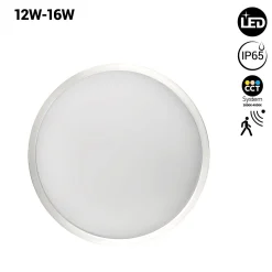 Plafón LED con sensor de movimiento estanco - CCT - Potencia ajustable 12W-16W - Ø30cm - IP65