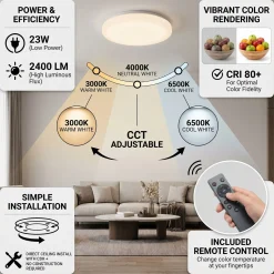 Plafón LED de techo con mando a distancia - CCT - 23W - CRI80 - IP20