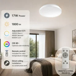 Plafón LED de techo con mando a distancia - CCT - 17W - CRI80 - IP20