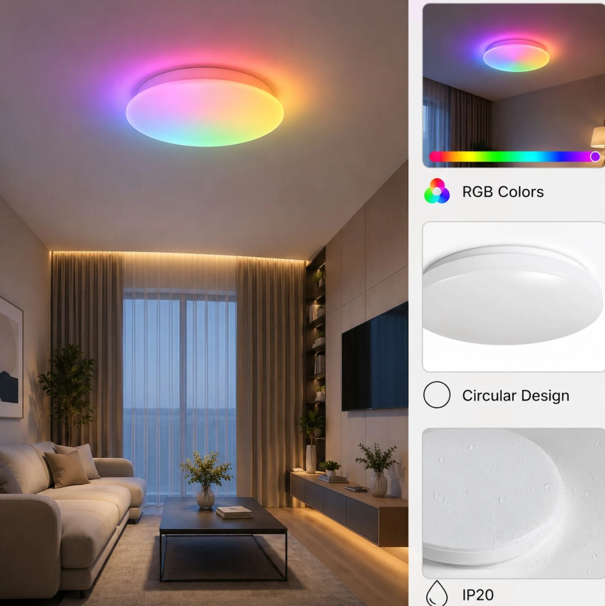 Plafón LED de techo con mando a distancia - RGB + CCT - 23W - CRI80 - IP20