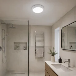 Plafón LED de techo estanco con sensor de movimiento + Luz de emergencia - CCT - Potencia ajustable 12W-16W - Ø31cm - IP65