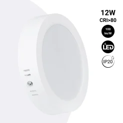 Plafón LED redondo de superficie - 12W - Alta Eficiencia