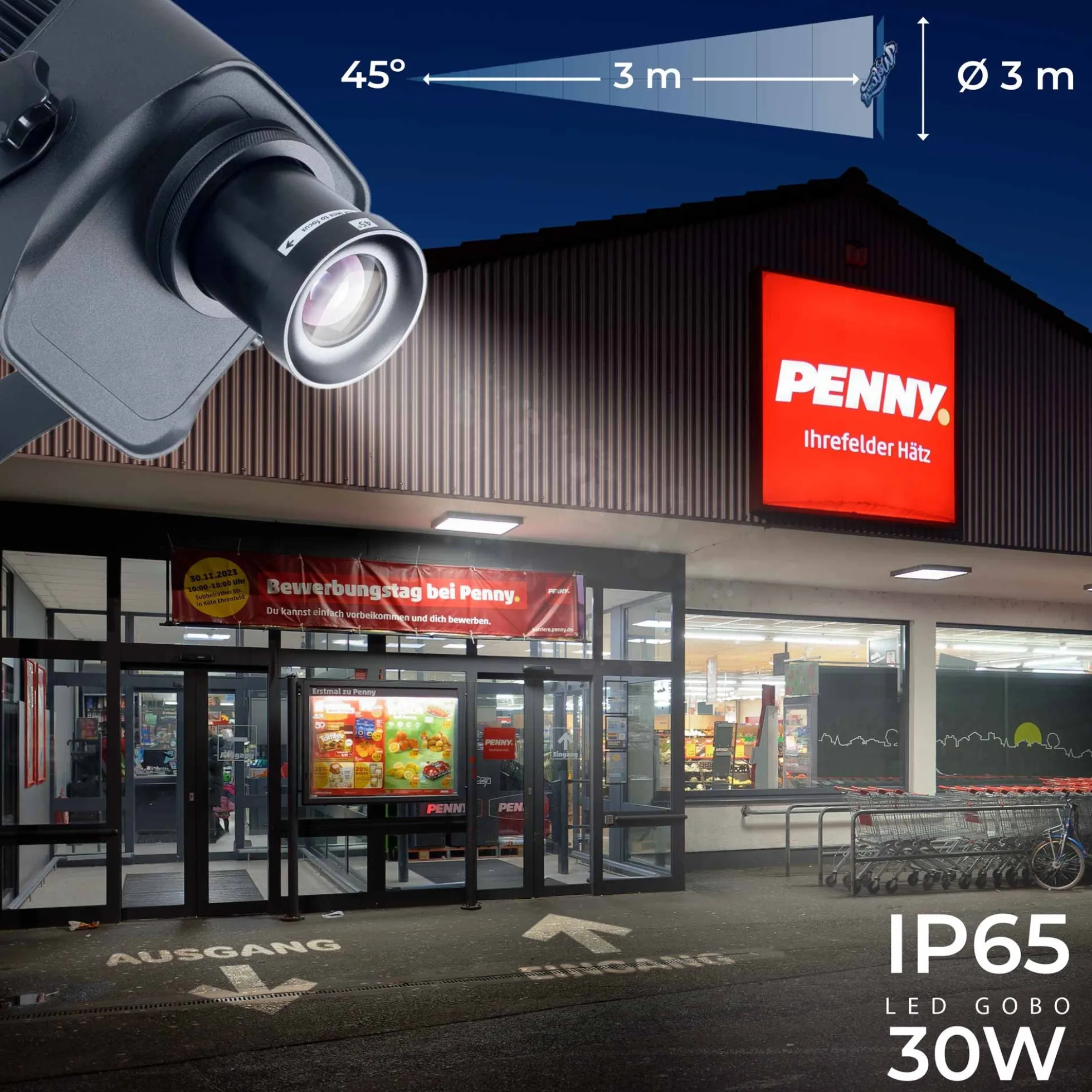 Proyector de logos LED GOBO 30W - Óptica 45° - Exterior - Rotativo