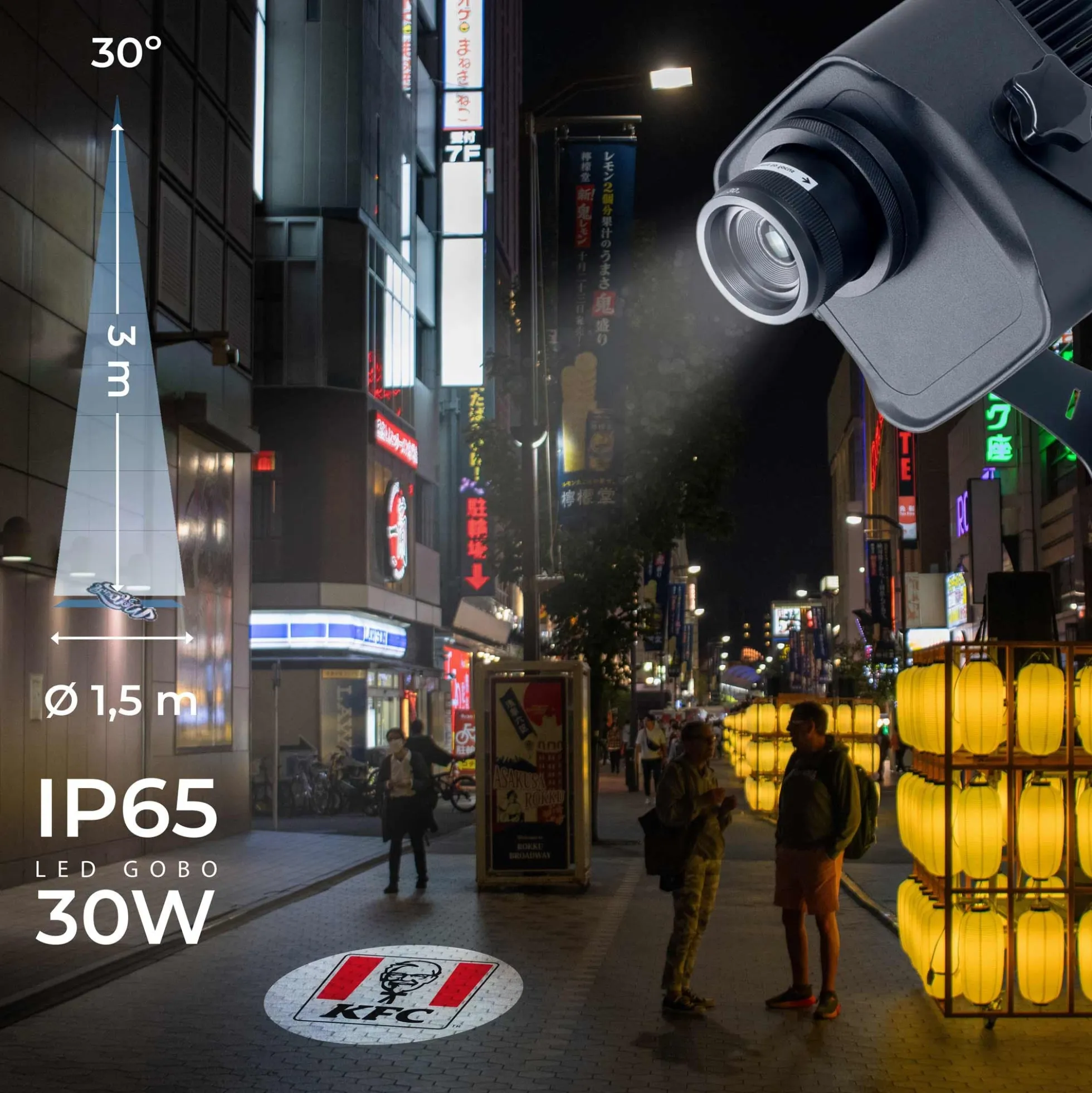 Proyector de logos LED GOBO 30W - Óptica 30° - Exterior - Rotativo