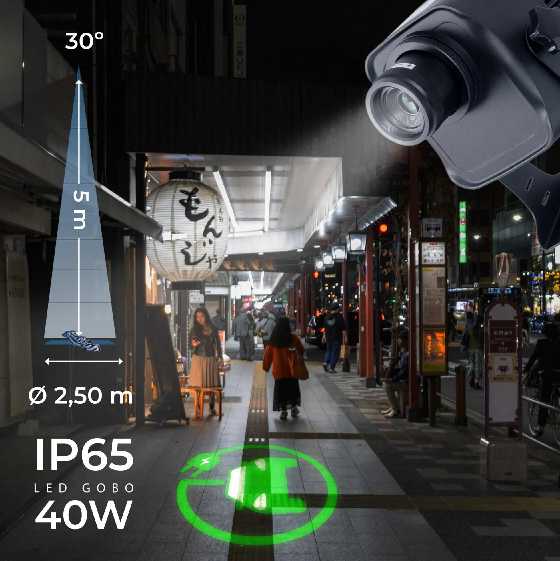 Proyector de logos LED GOBO 40W - Óptica 30° - Exterior - Rotativo