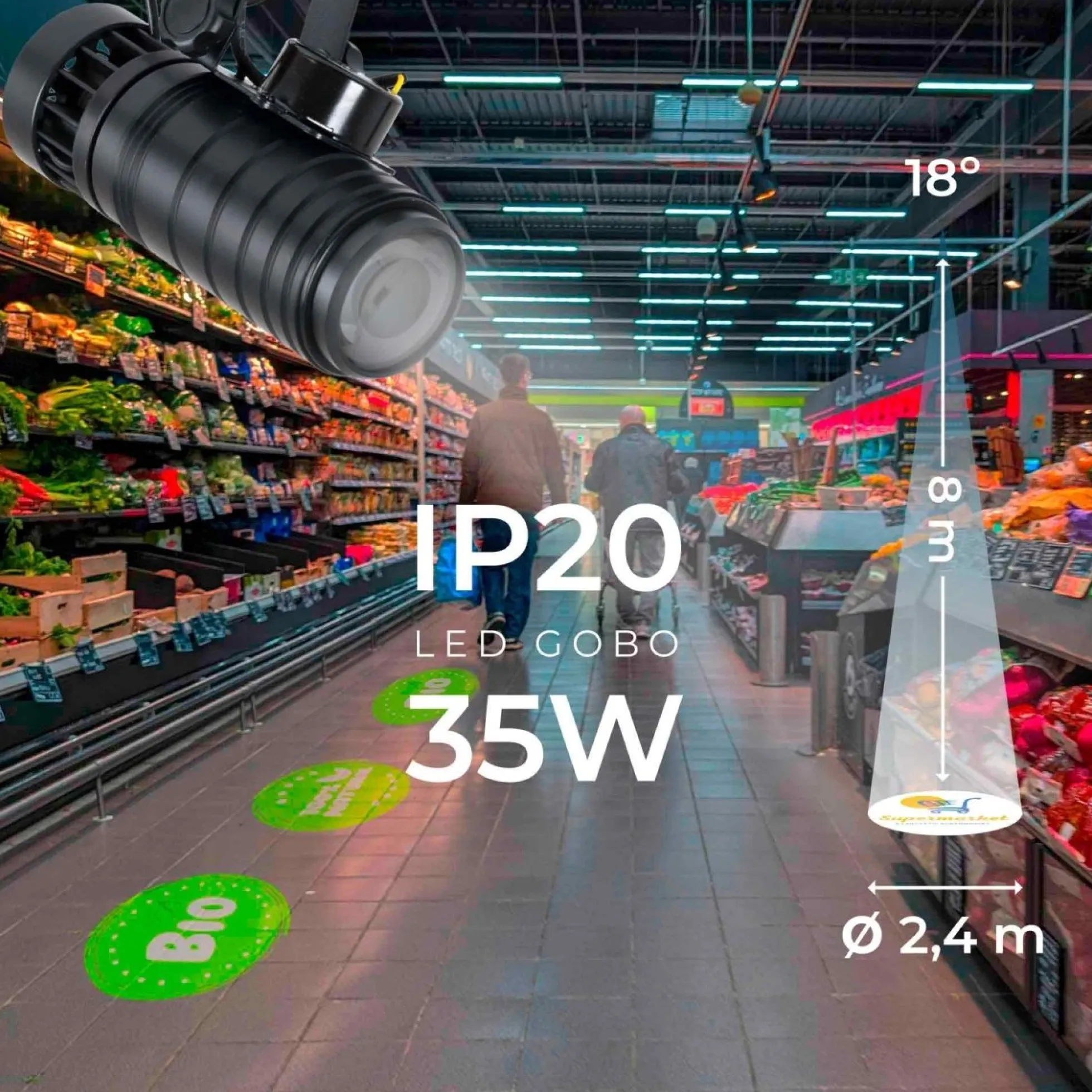 Proyector de logos LED GOBO 35W rotativo interior - Óptica 18° - IP20