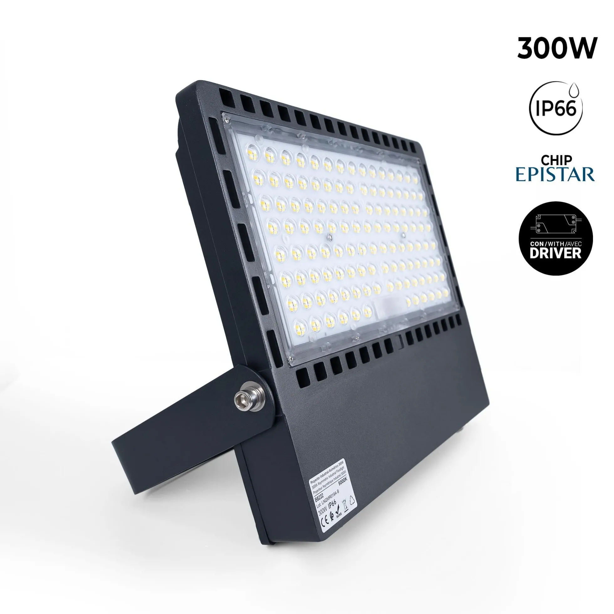 Proyector LED asimétrico exterior 300W - 140lm/W- IP66