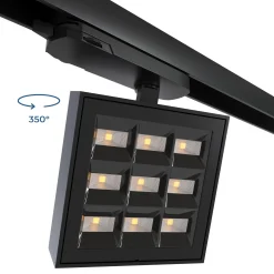 Proyector LED cuadrado para carril trifásico - Potencia ajustable: 12-42W - 4000K - CRI 90 - Ángulo 35° x 70°