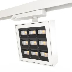 Proyector LED cuadrado para carril trifásico - Potencia ajustable: 12-42W - 4000K - CRI 90 - Ángulo 35° x 70°