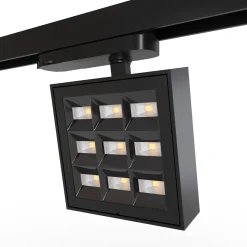 Proyector LED cuadrado para carril trifásico - Potencia ajustable: 12-42W - 4000K - CRI 90 - Ángulo 35° x 70°