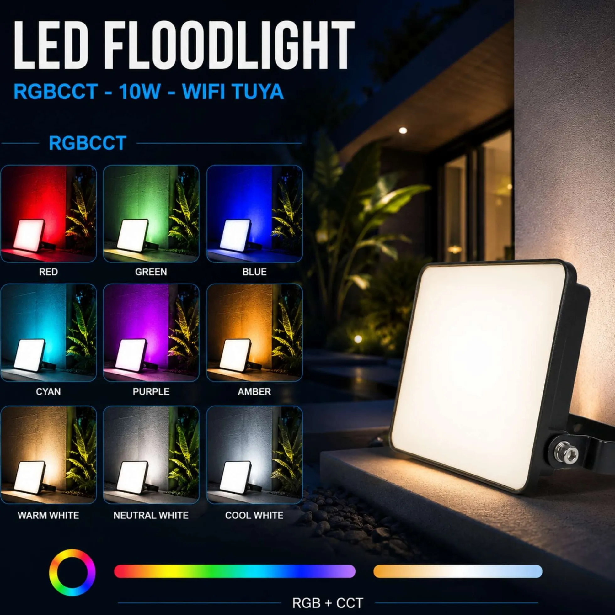 Proyector LED de exterior - RGBCCT - 10W - control WIFI/TUYA APP - IP65