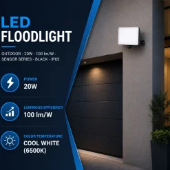 Proyector LED de exterior - 20W - 100 lm/W - Sensor Series - Negro - IP65