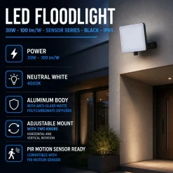 Proyector LED de exterior - 30W - 100 lm/W - Sensor Series - Negro - IP65