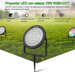 Proyector LED de jardín con pincho 15W RGB+CCT control RF/WiFi  | Mi Light