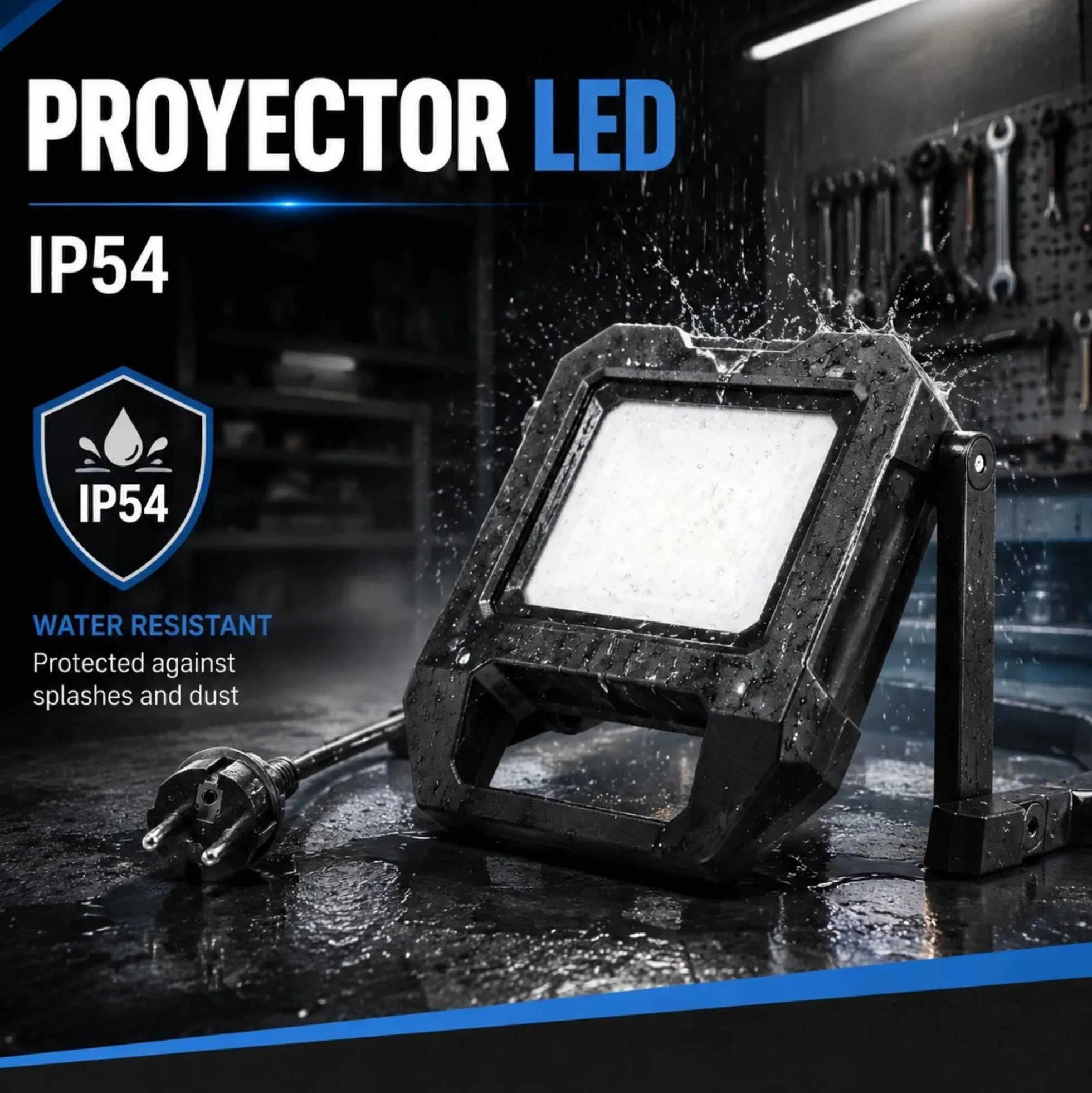 Proyector LED de trabajo con cable y soporte - 50W - 6500K - IP54