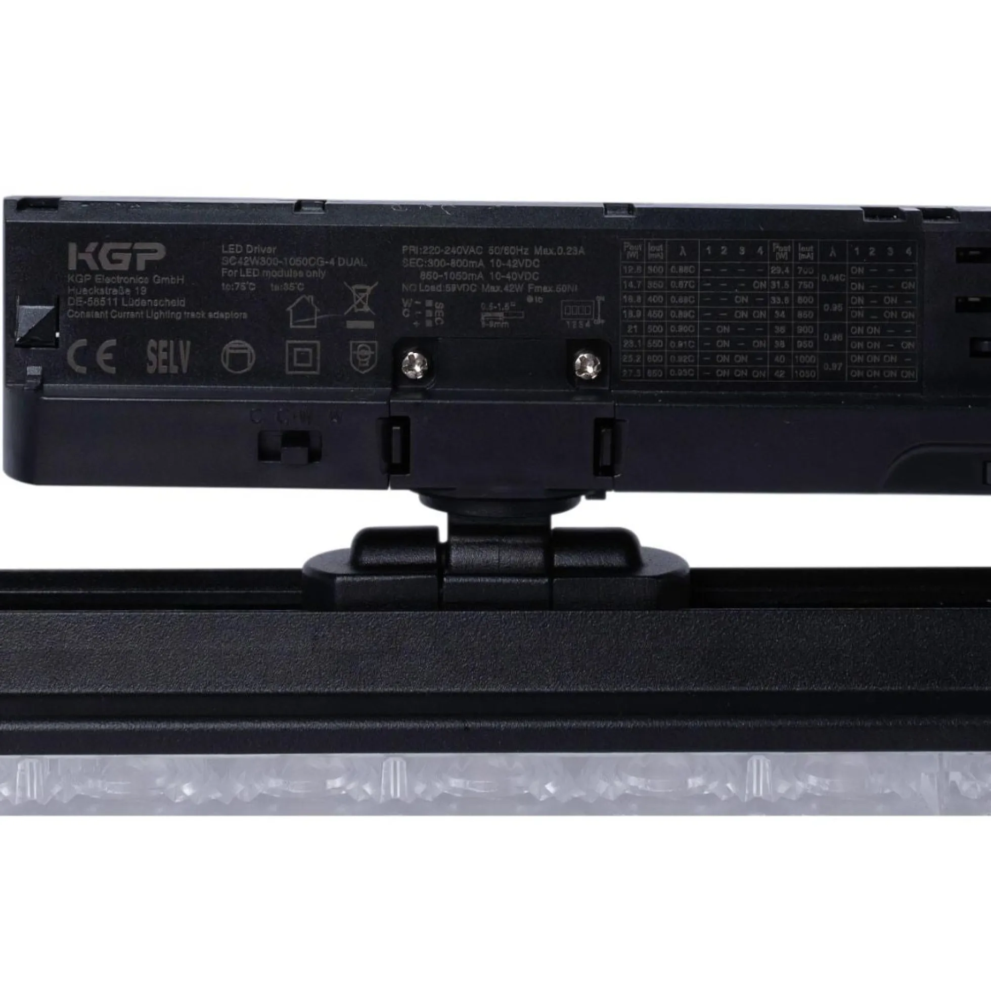 Proyector LED lineal orientable para carril trifásico 40W - CCT - CRI90 - Driver KGP
