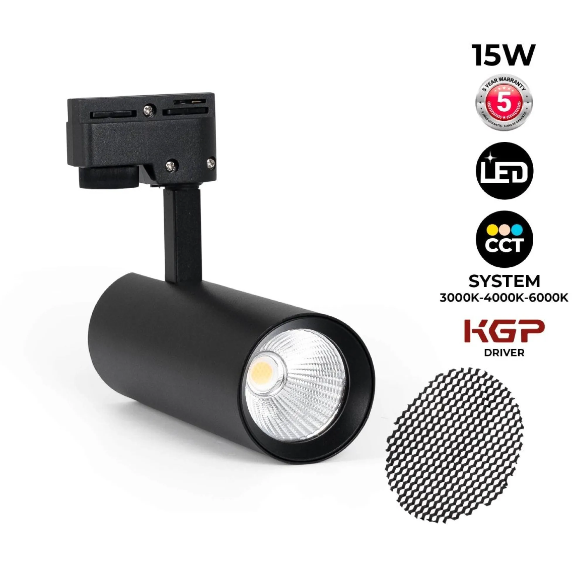 Proyector LED para carril monofásico - CCT - 15W - CRI 90 - Driver KGP