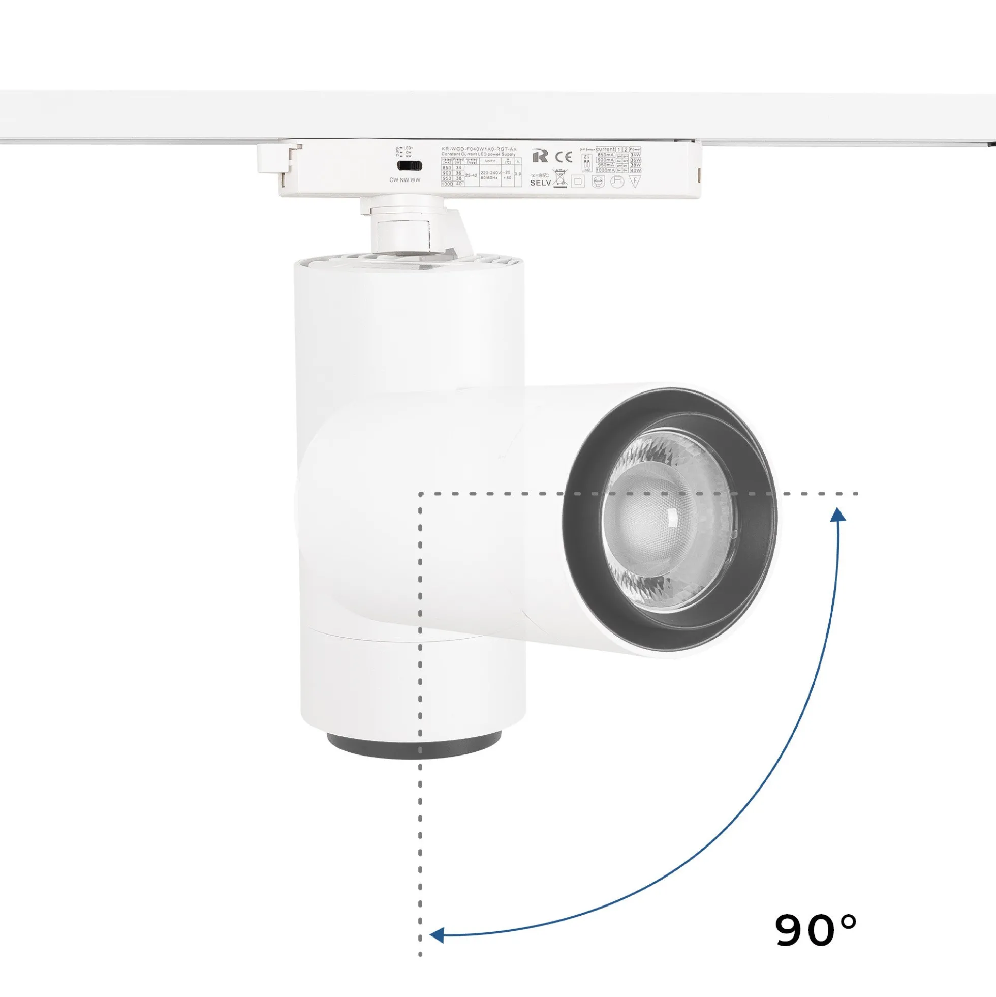 Proyector LED para carril Monofasico 35W CCT - ZOOM 20º- 60º - CRI 90