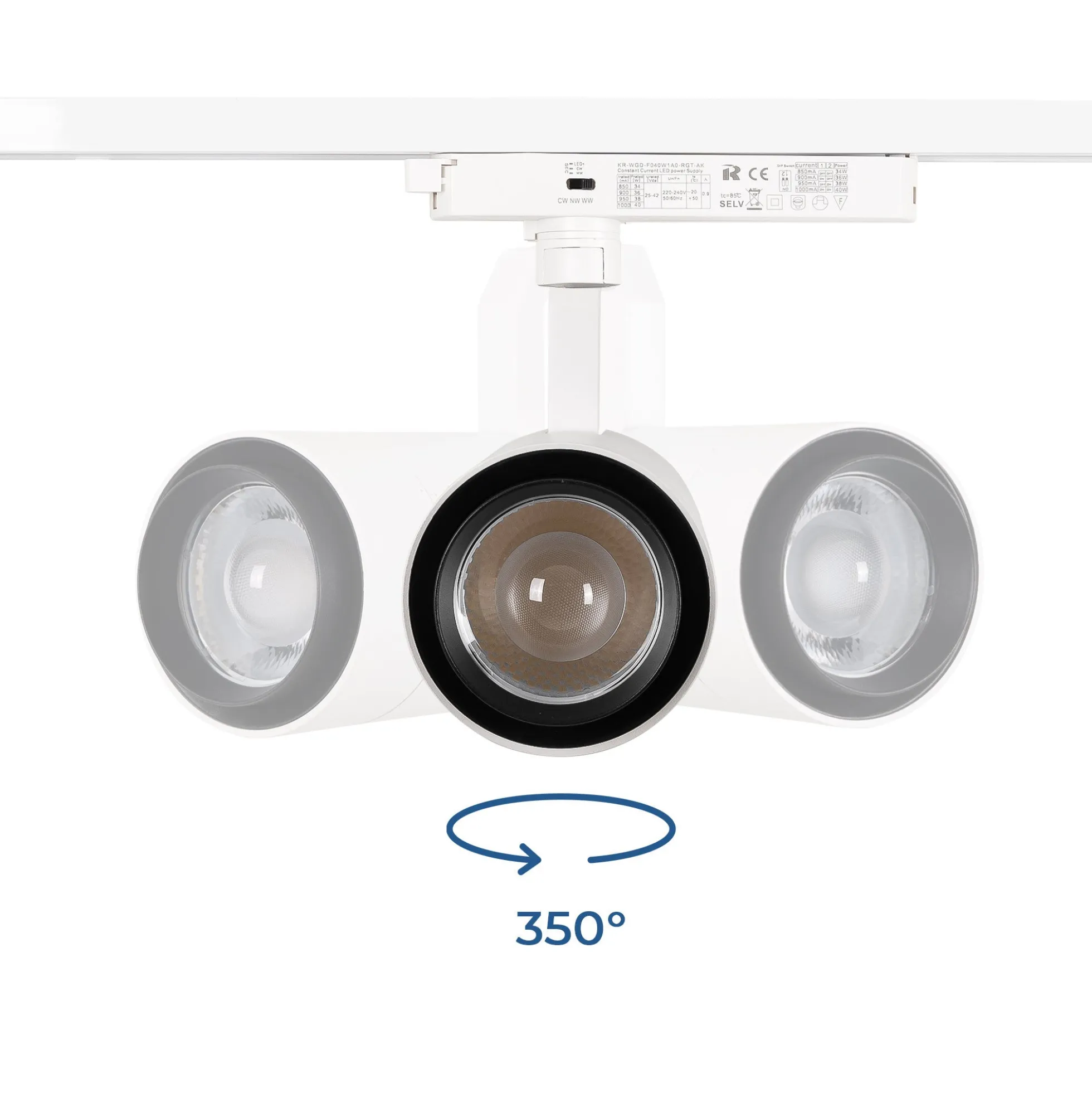 Proyector LED para carril Monofasico 35W CCT - ZOOM 20º- 60º - CRI 90