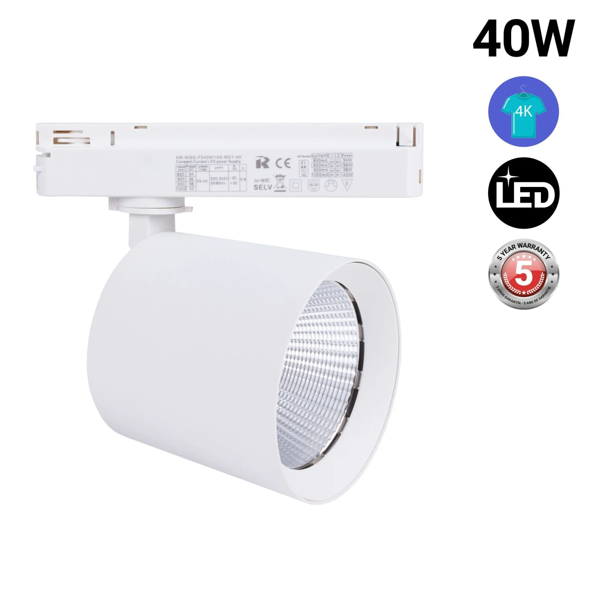 Proyector LED para carril monofásico 40W - Moda y retail