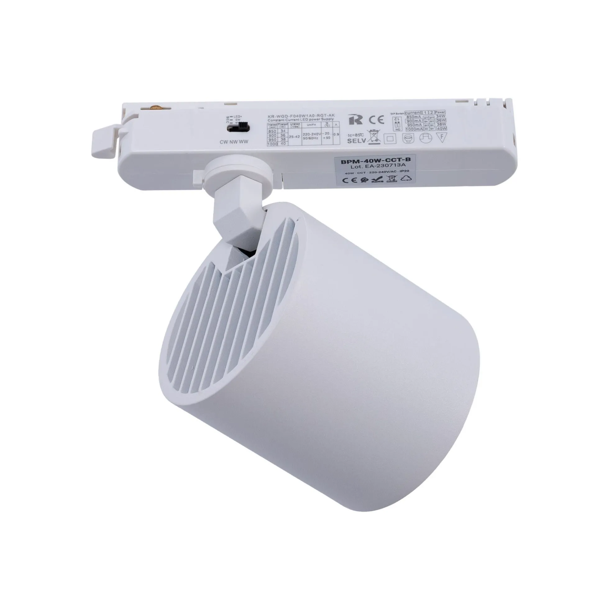 Proyector LED para carril monofásico CCT - 40W - CRI 90