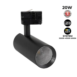 Proyector LED para carril trifásico 20W - CCT - CRI90 - 1900 lm