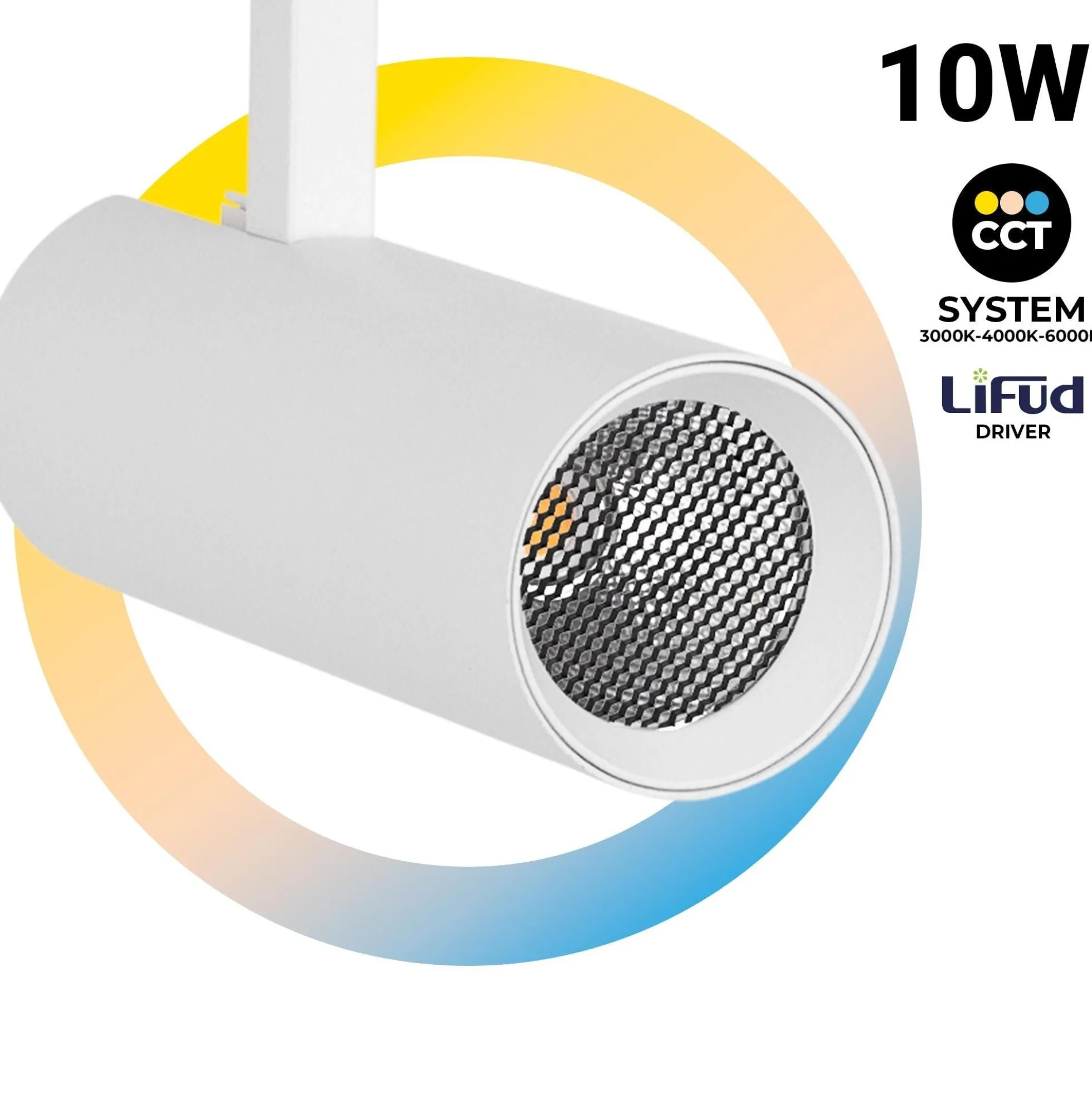 Proyector LED para carril trifásico - 10W - CCT - CRI90 - 860 lm