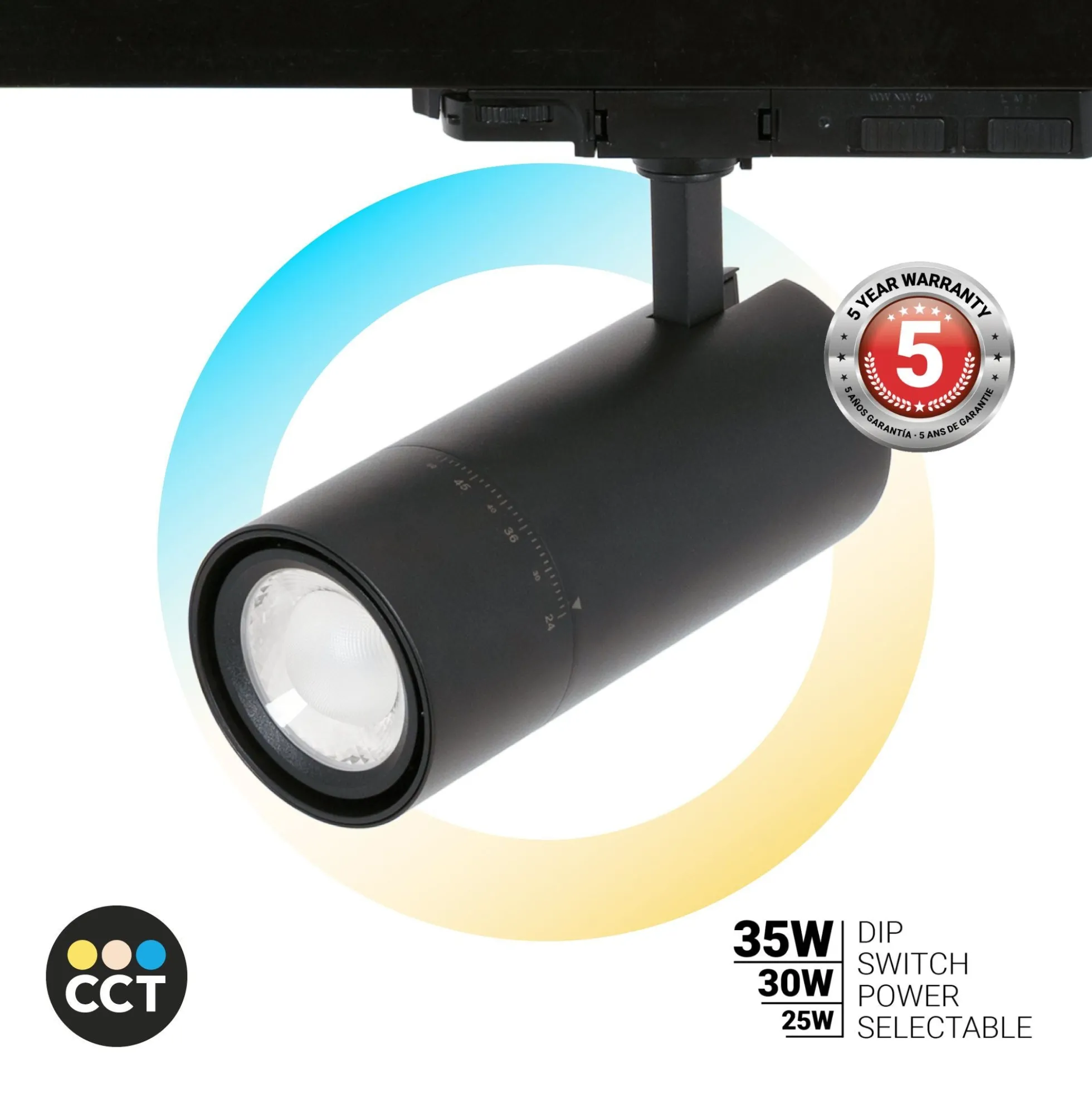 Proyector LED para carril trifásico - Potencia ajustable + ZOOM: 25W/30W/35W - CCT