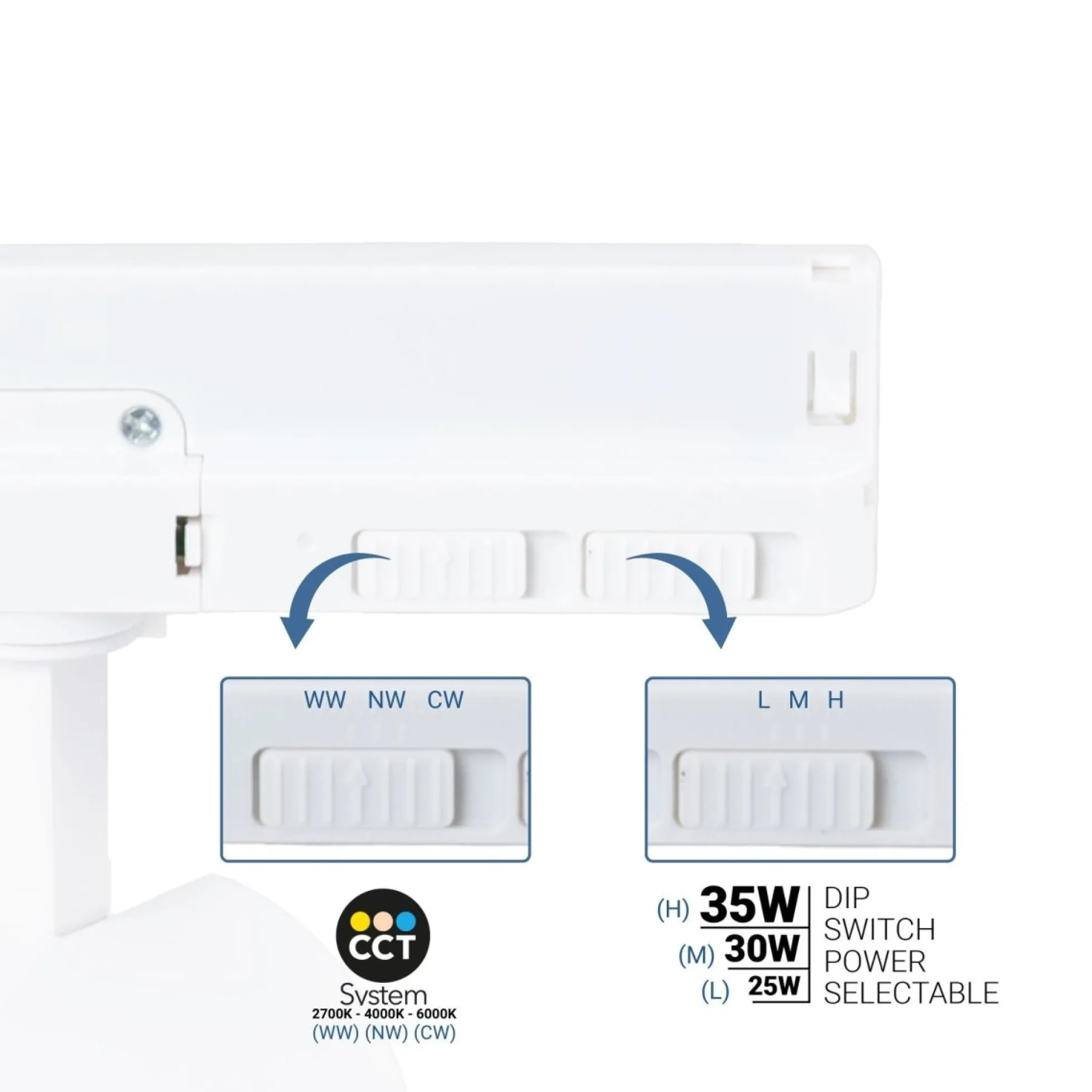 Proyector LED para carril trifásico - Potencia ajustable + ZOOM: 25W/30W/35W - CCT
