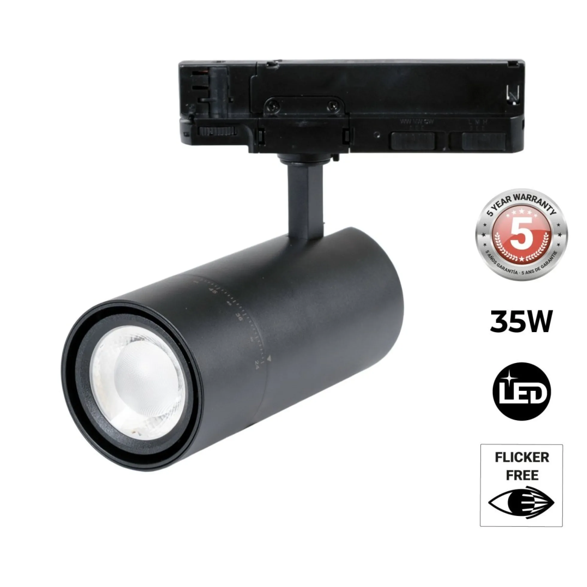 Proyector LED para carril trifásico - Potencia ajustable + ZOOM: 25W/30W/35W - CCT