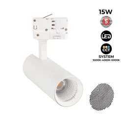 Proyector LED para carril trifásico 15W - CCT - CRI90 - 1350 lm