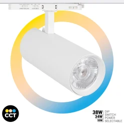 Proyector LED para carril trifásico - Potencia ajustable: 30W/ 34W/ 38W - CCT - CRI 90