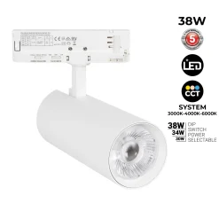 Proyector LED para carril trifásico - Potencia ajustable: 30W/ 34W/ 38W - CCT - CRI 90