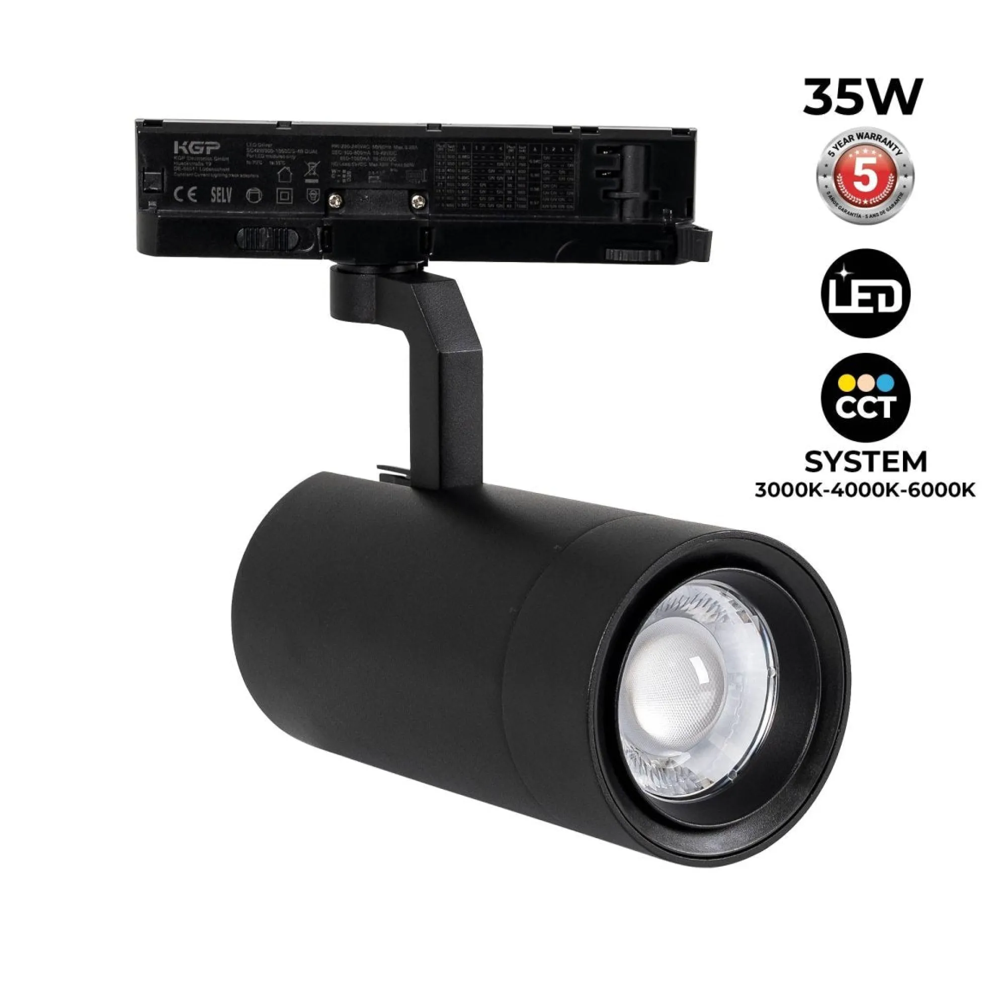 Proyector LED para carril trifásico 35W CCT - ZOOM 20º- 60º - CRI 90