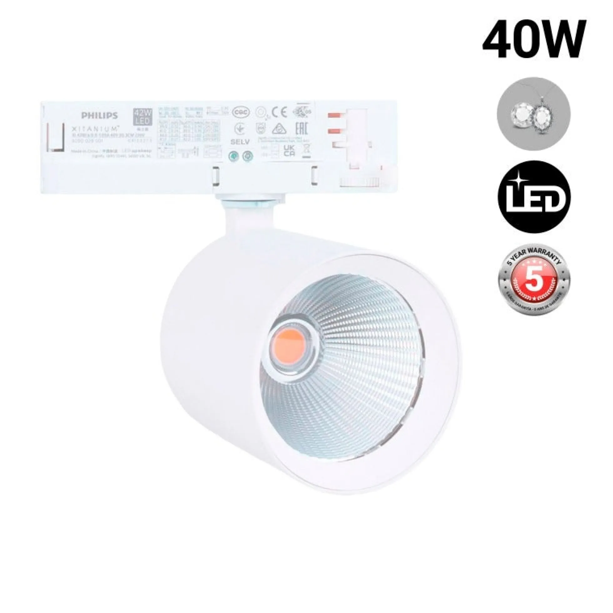 Proyector LED para carril trifásico - 40W - Joyerías - Driver Philips Xitanium