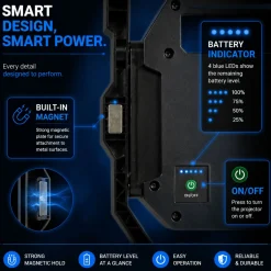Proyector LED portátil de trabajo con batería - USB+USBC - 10W - 6500K - IP54