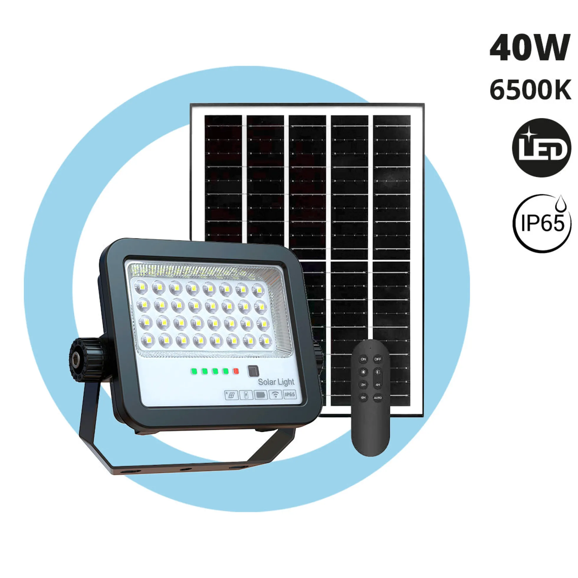 Proyector solar con panel y mando a distancia - 40W - 6500K - IP65