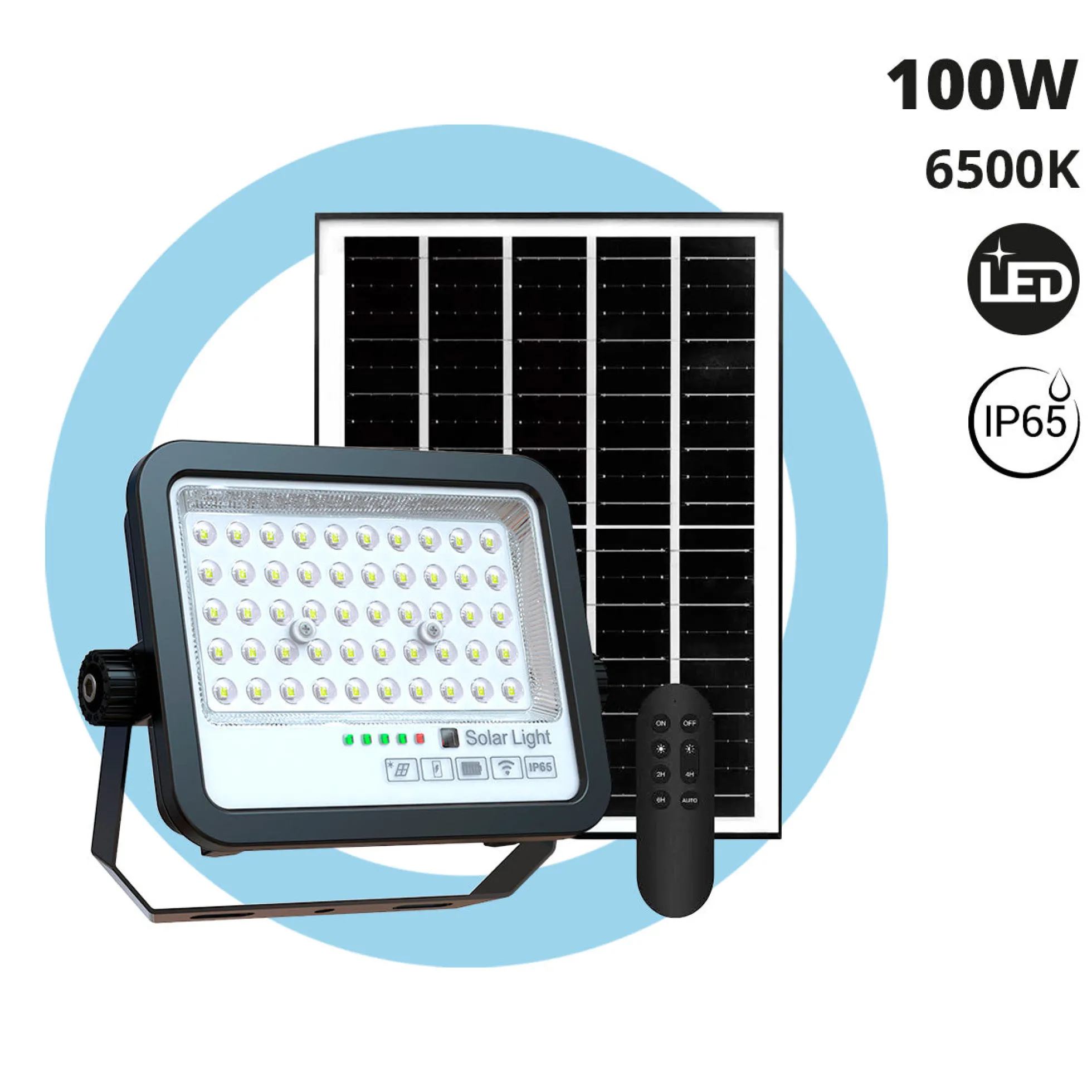 Proyector solar con panel y mando a distancia - 100W - Medium - 6500K - IP65