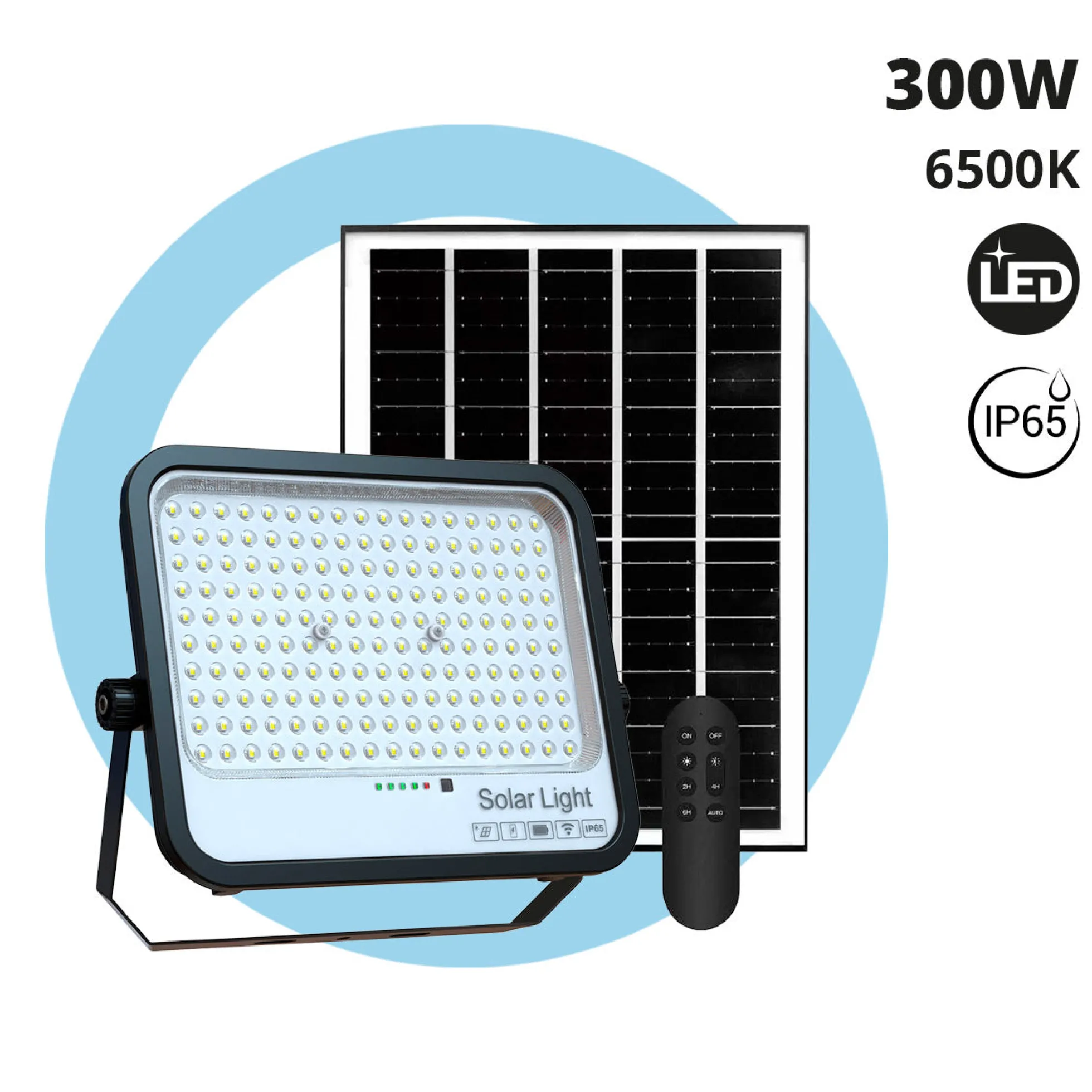 Proyector solar con panel y mando a distancia - 300W - 6500K - IP65