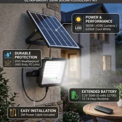 Proyector solar con panel y mando a distancia - 300W - 6500K - IP65