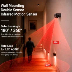 Sensor de movimiento PIR de pared - 180°/360° - 600W - IP44