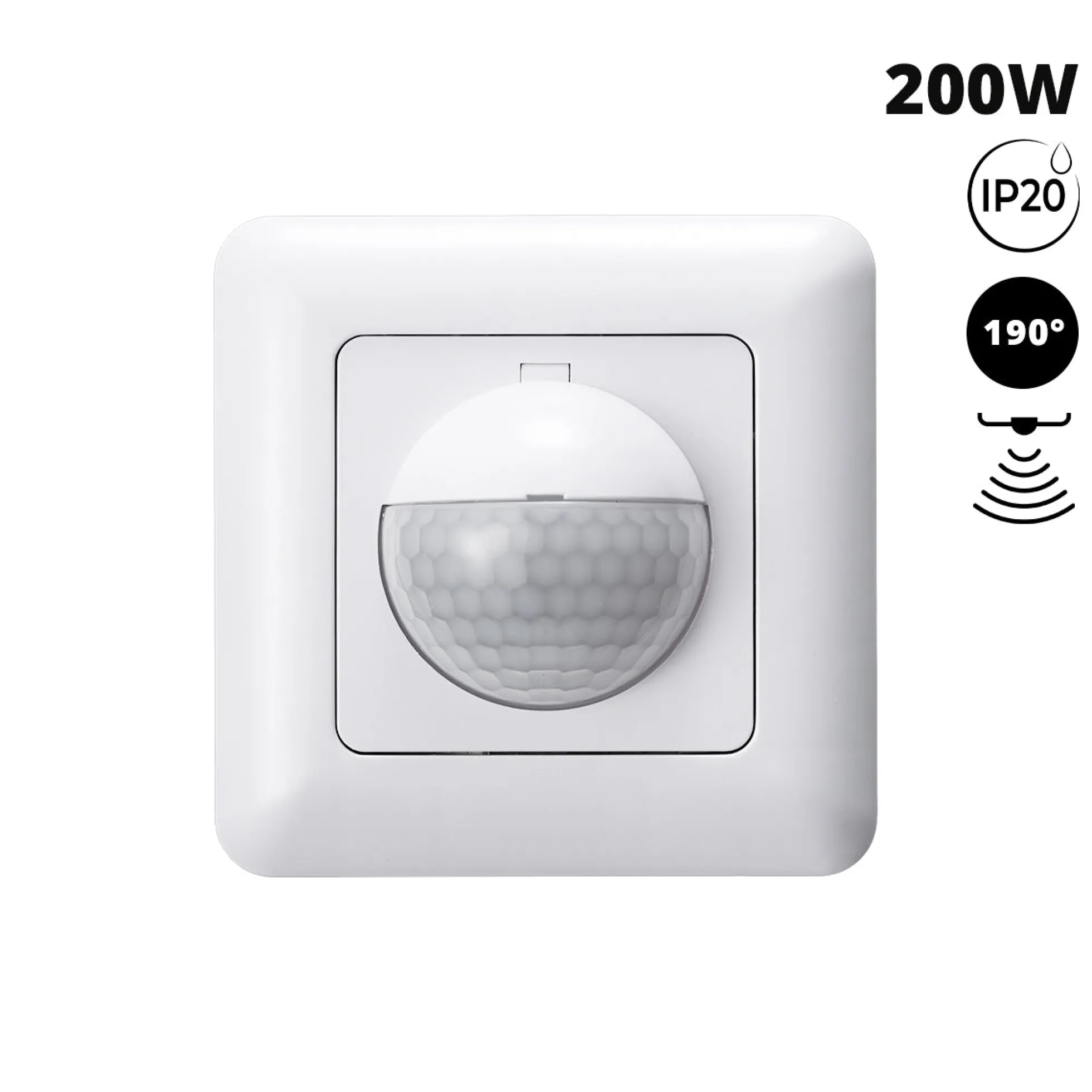 Sensor de movimiento PIR - Empotrable - 190º - 200W - IP20