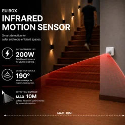 Sensor de movimiento PIR - Empotrable - 190º - 200W - IP20