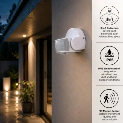 Sensor de movimiento PIR - 3 en 1 - 180°/360° - 600W - IP65