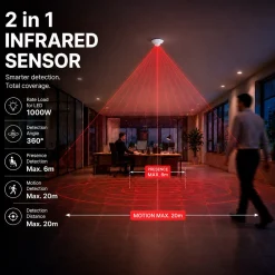 Sensor de movimiento PIR - 2 en 1 - 360º - 1000W - IP44