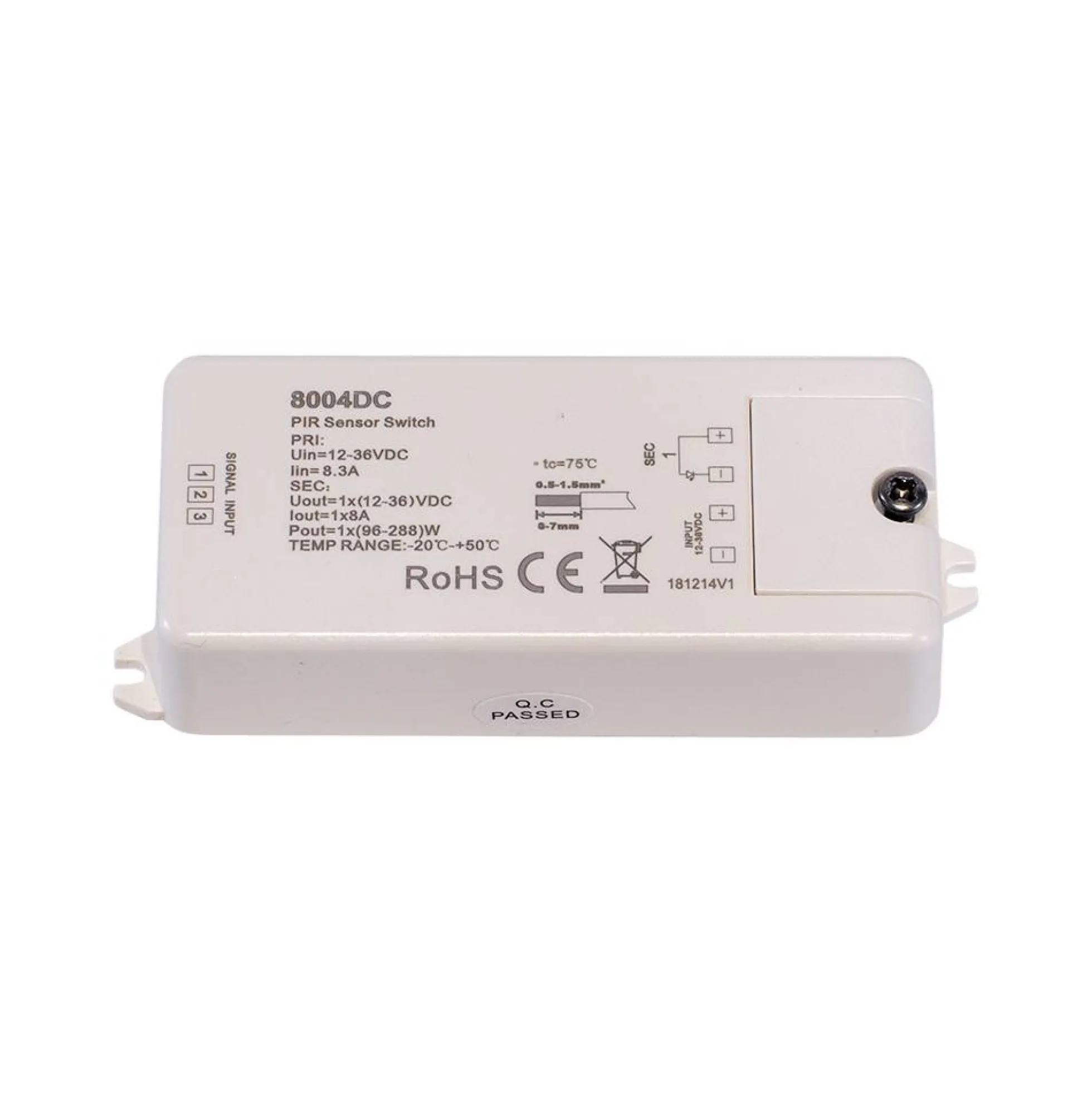Sensor de movimiento PIR 12-36V-DC 8A 60º IP20