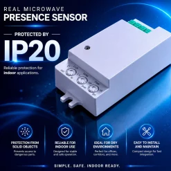 Sensor de presencia microondas - Conexión frontal - 180°/360° - 300W - IP20
