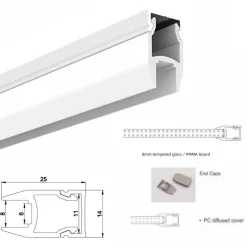 Tapa para perfil de Aluminio 25X14mm para tiras LED