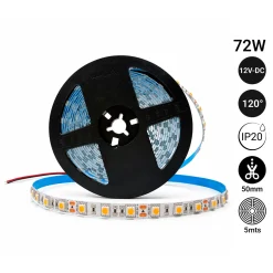 Tira de LED 12V-DC 72W 10mm monocolor IP20 (SMD5050 60cn/m) Rollo 5 metros
